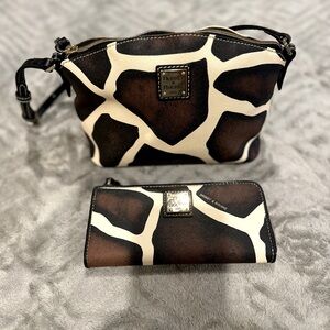 Dooney and Burke giraffe print cross bag and wallet